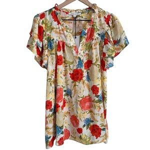 NWT Rose & Olive Floral Ruffle Short Sleeve Flowy Summer Blouse 1X